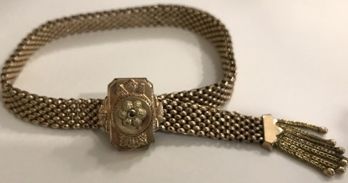 Beautiful Vintage Adjustable Victorian Mesh  Slide Tassel Gold Filled Bracelet