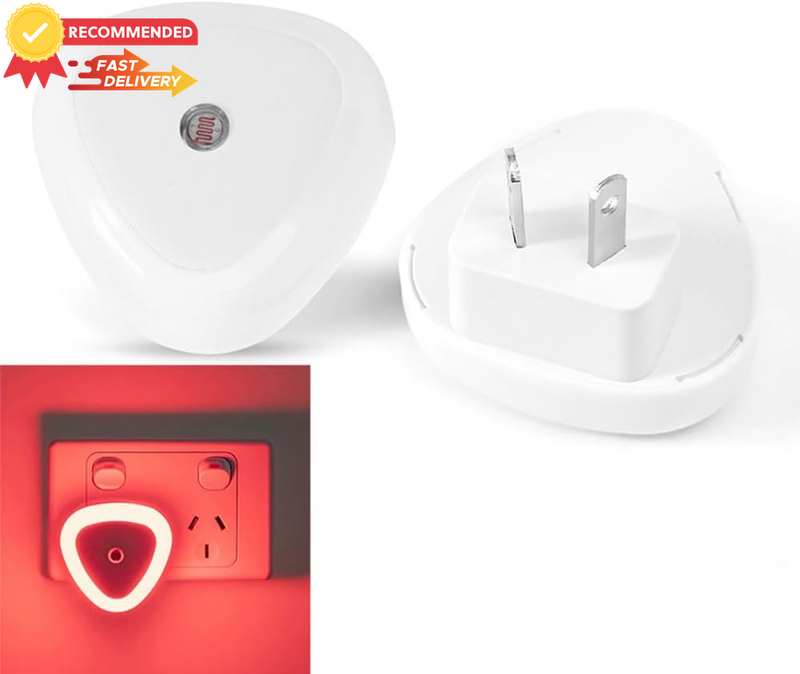 2 Pack Red LED Night Lights Plug In Dusk to Dawn Sensor Auto On Off Kids Bathroo
