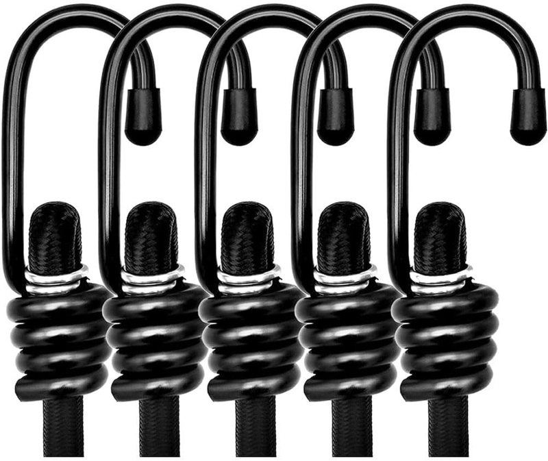 24" Heavy Duty Bungee Cords with Hooks, Black 4 Pack Industrial Grade Elastic Bu