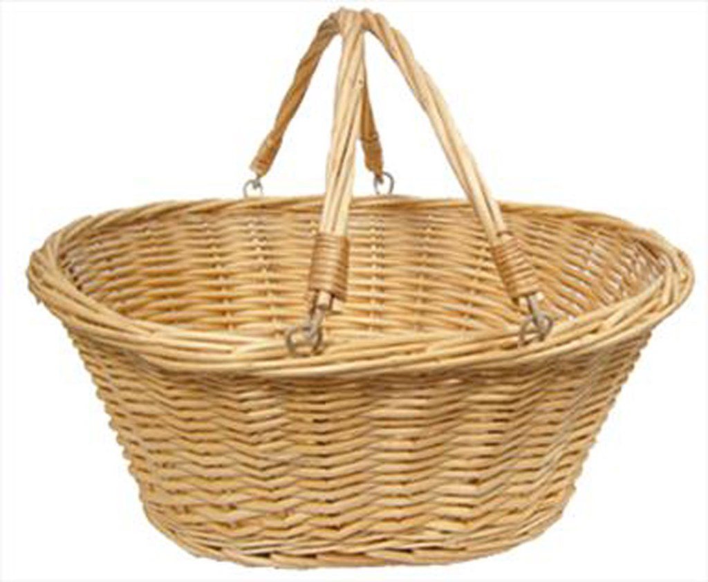 Traditional Large Wicker Shopping Basket with Folding Handles in