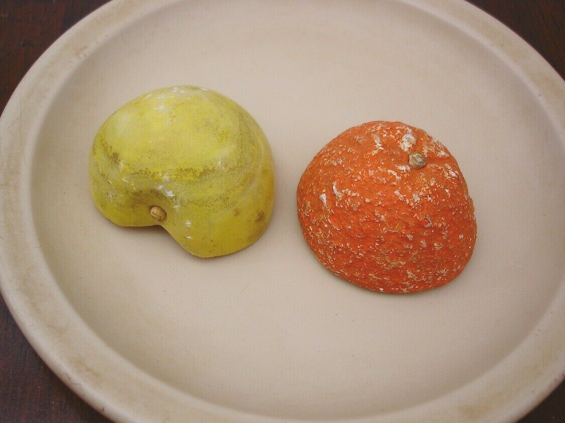 Vintage alabaster stone fruit miniature mini half apple & orange Free shipping