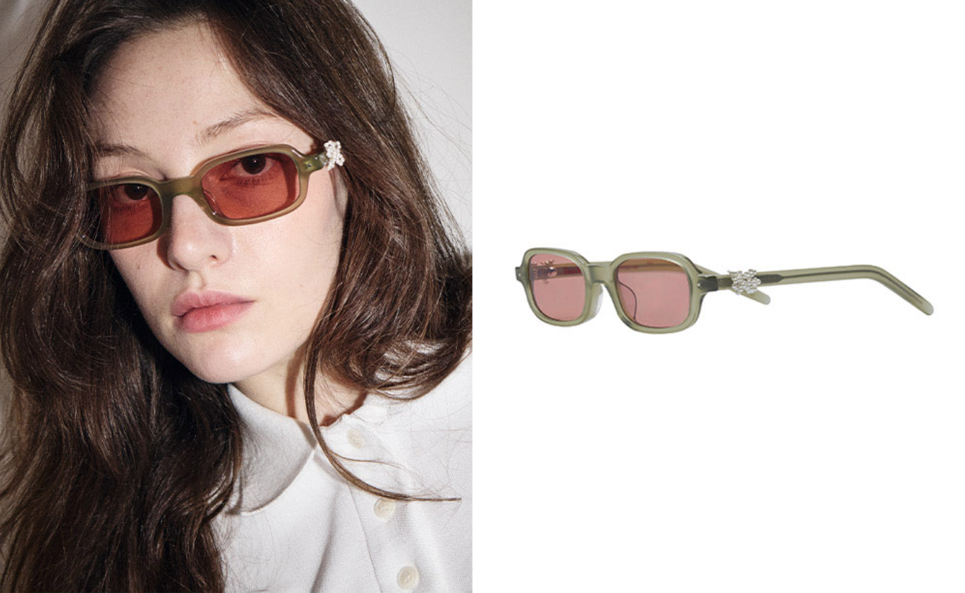 Pre-owned Mardi Mercredi Square Sunglasses M.o-002_khaki + Ribbon Charm/acetate