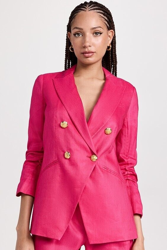 Pre-owned Veronica Beard Nwt-  Hirsh Double-breasted Linen-blend Dickey Jacket, Fuchsia - 4 In Pink