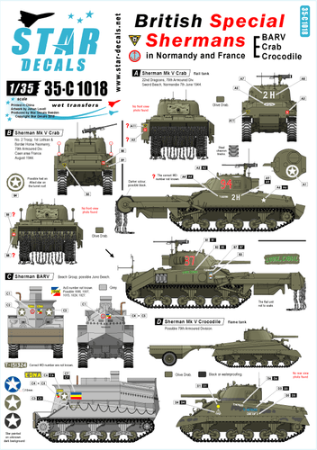 Star Decals 1/35 British Special Sherman in Normandy and France decal  35C1018 x