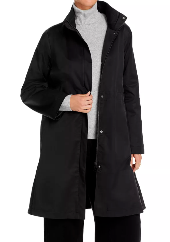 Pre-owned Eileen Fisher Stand Collar Fleece Lined Org Cotton / Nylon Coat Black Sz Mnwt