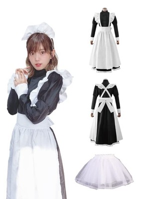 [TJQ] Maid Uniform Cosplay Long British Style Long Sleeve [3-piece Set with Pann