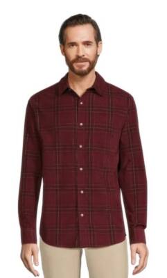 GEORGE COTTON CORDUROY MENS BUTTON DOWN SHIRT~2XL (50-52)~VARSITY WINE PLAID~NWT