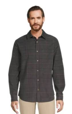 GEORGE COTTON CORDUROY MENS BUTTON DOWN SHIRT~2XL (50-52)~CHARCOAL SKY GRAY PLAI