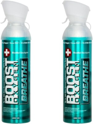 Boost Oxygen 10 Liter Respiratory Support Canister- Menthol Eucalyptus- 2 Pack