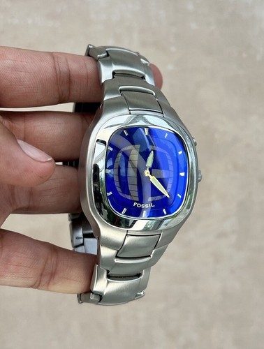 Rare y2k BLUE Square FOSSIL Big Tic JR-8141 Animated Watch