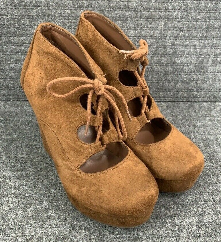 Y Not? Ankle Booties Womens Size 6.5 M Brown Faux Suede Blaire Platform Wedge