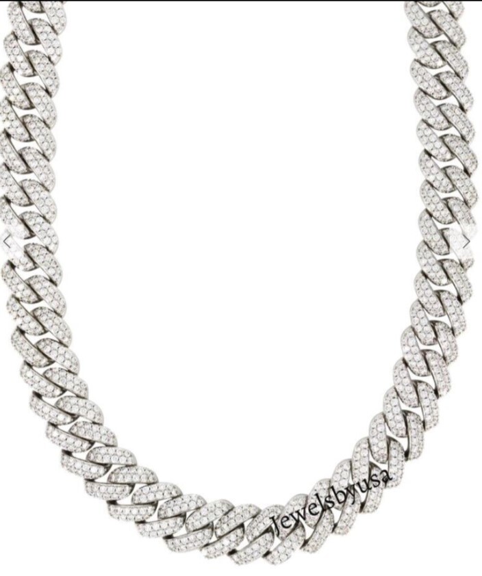 Pre-owned Nsg Men's 15mm X 22" Cuban Link Necklace Tester Pass Moissanite Free Stud 925 Silver In White