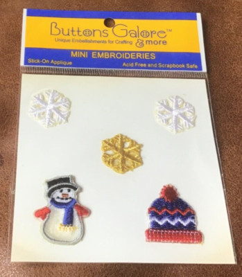 Buttons Galore Mini Embroideries WINTER EMBROIDERIES Snowman Hat Snowflakes *