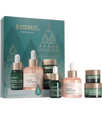Biossance Miracle Moisture Set Repair Cream, C rose Oil, Rapid Plumping Serum