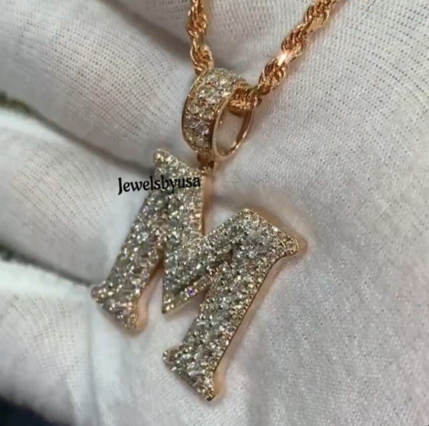 Pre-owned Nsg 2 Ct Men's D/vvs Moissanite Customized M Initial Latter Charm Pendant 925 Silver In White