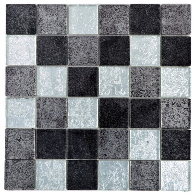 Mosaik Fliese Silber Struktur Schwarz Quadratisch Glasmosaik Wb126-1784 |1matte