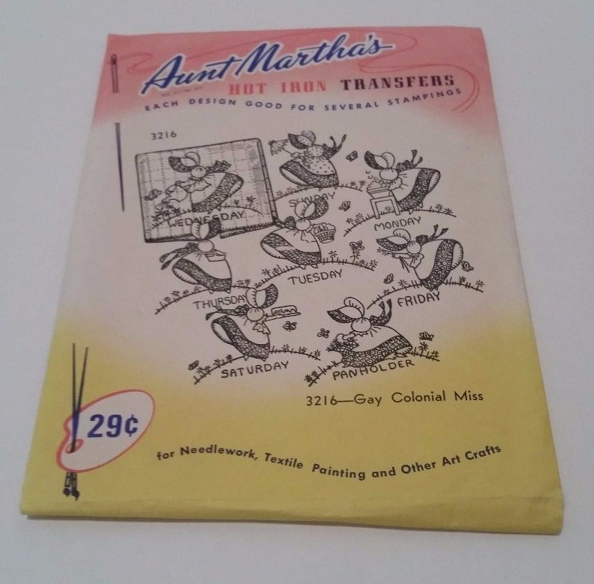 Aunt Martha's Hot Iron Transfers A Vintage Lot of 5 packages of Uncut Iron on tr