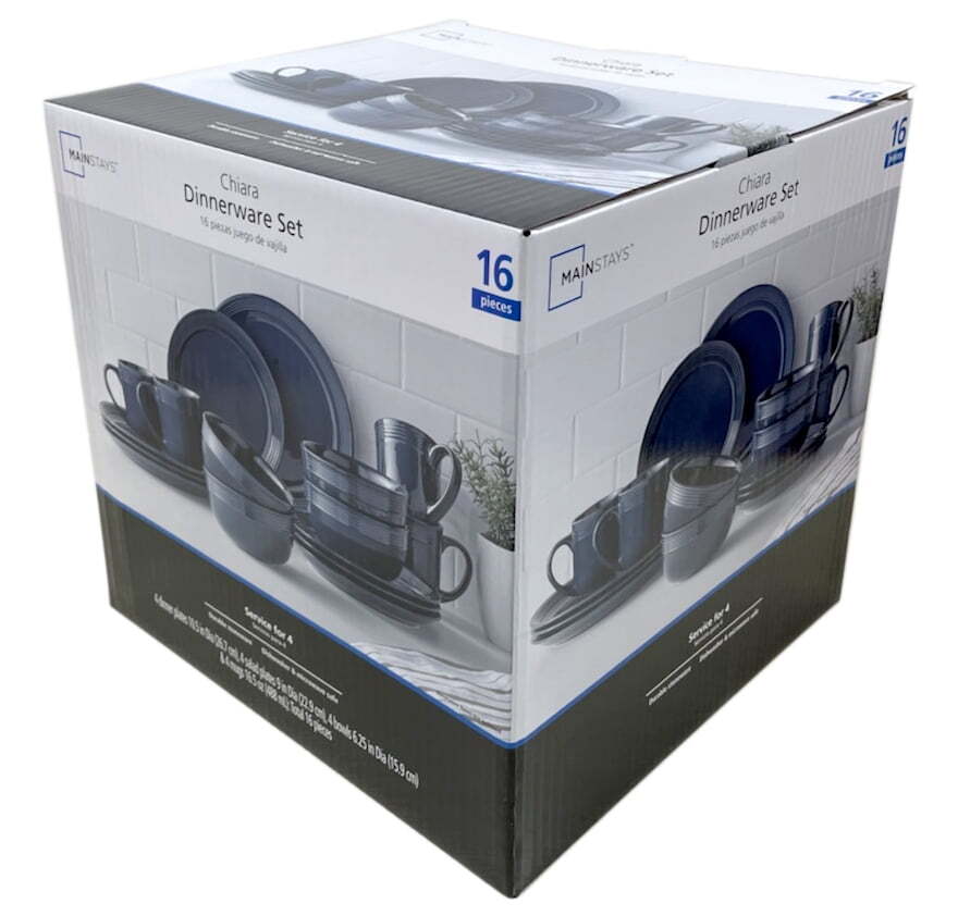 Chiara 16-Piece Stoneware Navy Dinnerware Set , Perfect Service For 4 People NEW