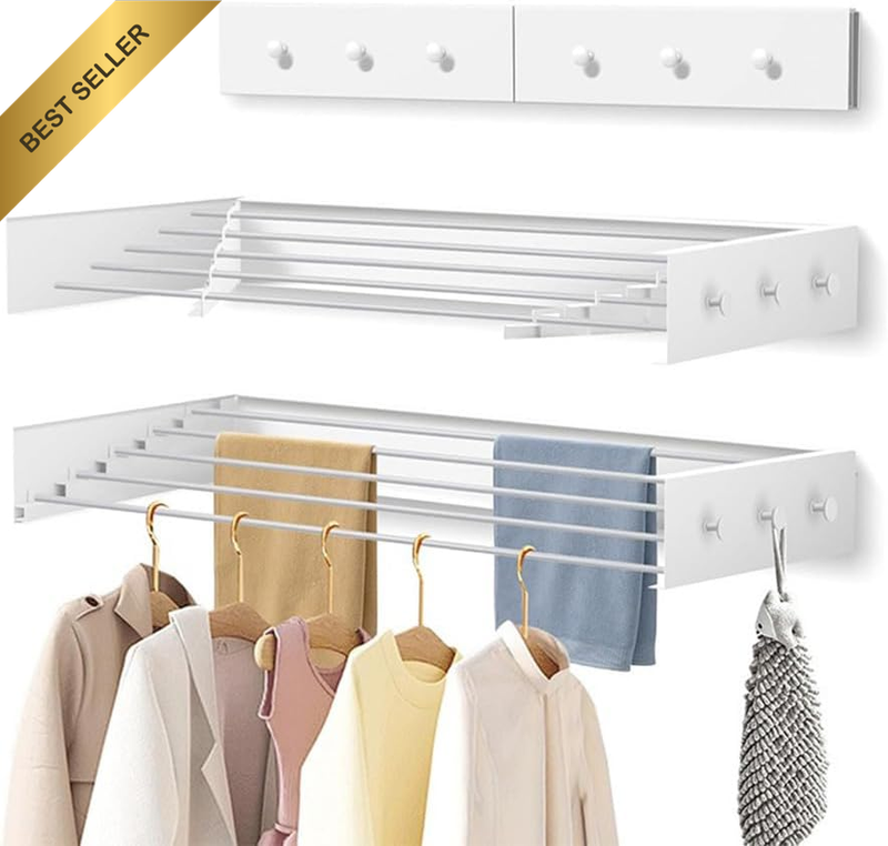 Wall Mounted Folding Dryings Rack, Foldable Walls Mount Laundry Racks Folding, F