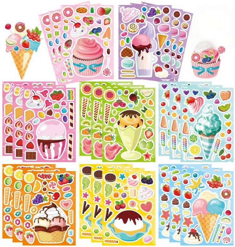 24 Sheets Cartoon Make a Face Stickers, Make Your Own DIY Stickers for Kids, Art