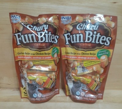 2 PK: INABA Churu Fun Bites Cat Treat Grain-Free, Soft/Chewy CREAMY CHICKEN 2.1z
