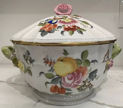 Herend Soup Tureen Fruit ~Flowers Tureen With Rose Lid Asparagus Handles