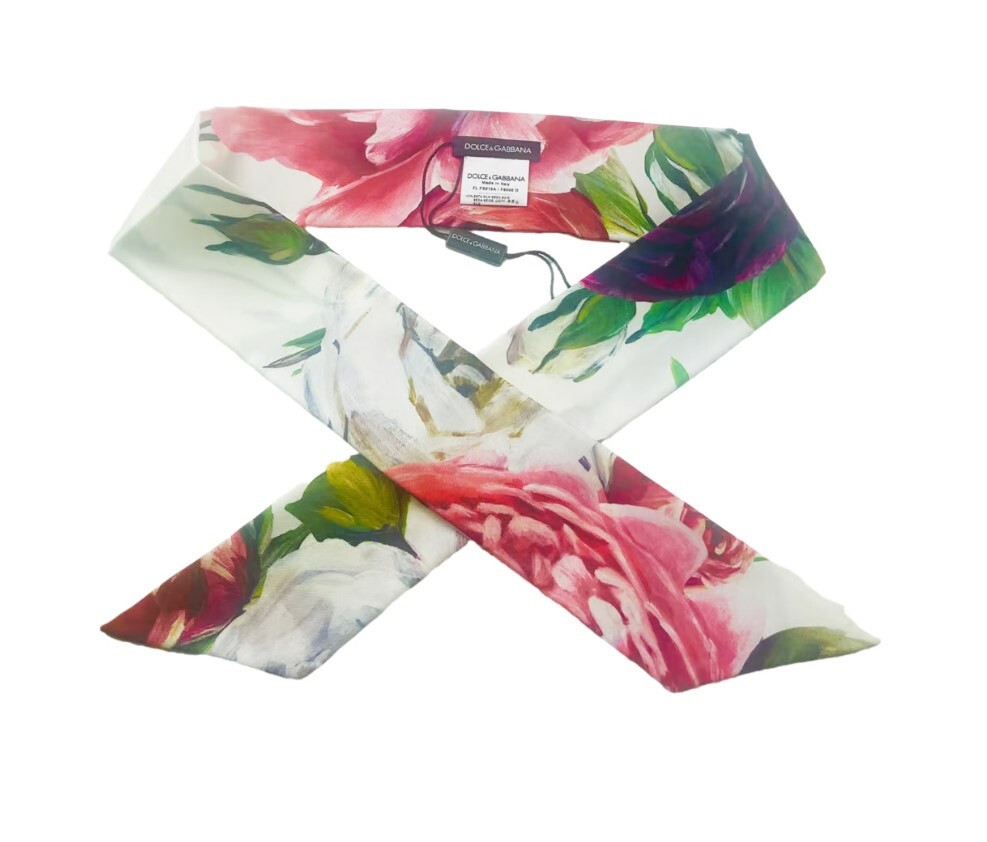 DOLCE & GABBANA Pink White Silk Floral Head Scarf Headband
