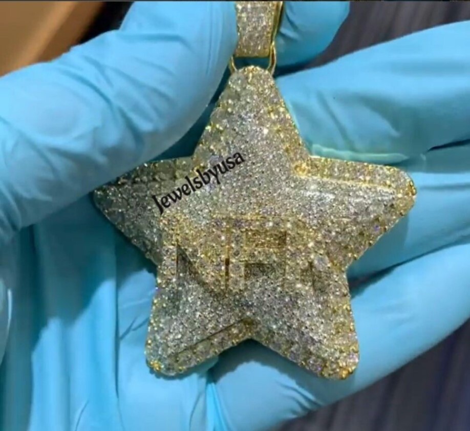 Pre-owned Nsg Men's 4ct Real Moissanite 3 Letter On Star Pendant 14k Yellow Gold Plated Silver In White