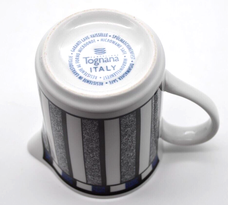 Tognana Porcelane 8-oz Coffee Tea Cups + Creamer Lot of 5 White Black Navy-MINT