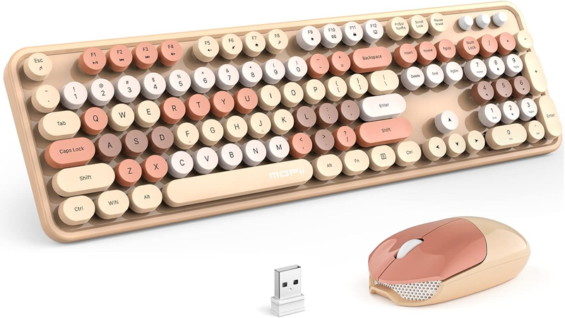 Wireless Keyboard and Mouse Combo,2.4Ghz Retro Full-Size Keybo...
