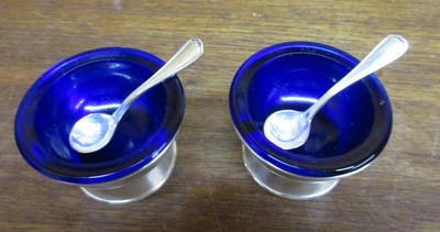 Vintage Reed & Barton Sterling Cobalt Salt Cellars & Reed & Barton Salt Spoons