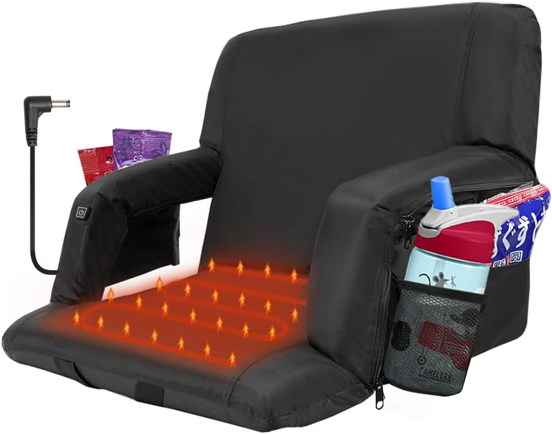 25'' Extra Wide Heated Stadium Seat DC 7.4V Port, Foldable Portable Bleacher Cha
