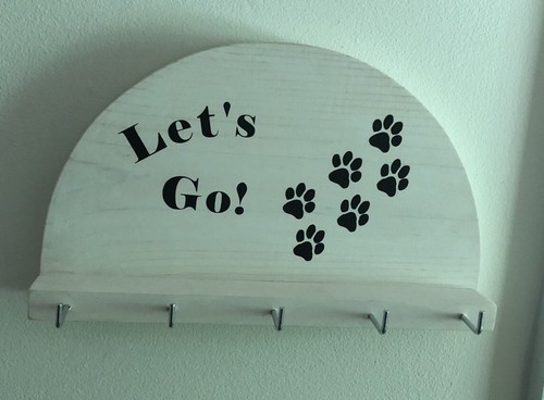 Dog Leash Hook Hanger Paw Print Solid Wood New Rustic Washed Gift Pet Decor Sign