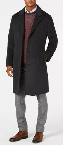 Pre-owned London Fog Dark Charcoal Men's Signature Wool-blend Overcoat, Us 38r In Gray