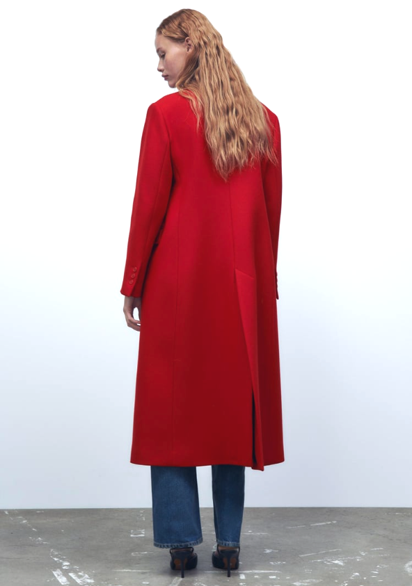 Pre-owned Zara Women Manteco Wool Blend Fitted Wool Blend Long Coat Red 8641/744