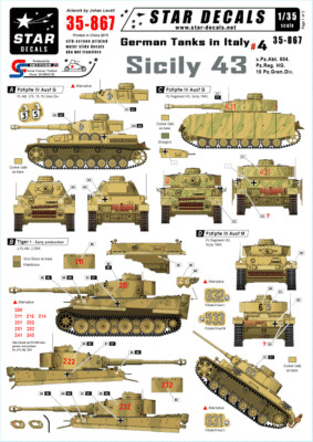 Star Decals 35-867 , German Tanks in Italy #4. Sicily 1943 , 1/35
