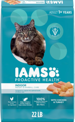 Iams ProActive Health Indoor Weight & Hairball Care Adult Dry Cat Food, 22lb bag