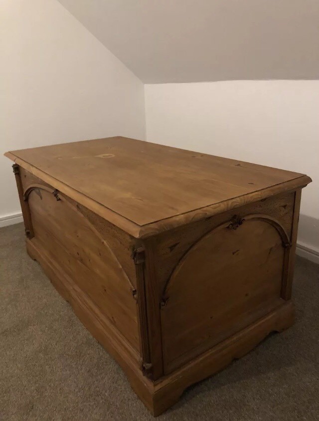 Huge Solid Antique Wooden Trunk / Ottoman / Blanket / Storage Box with