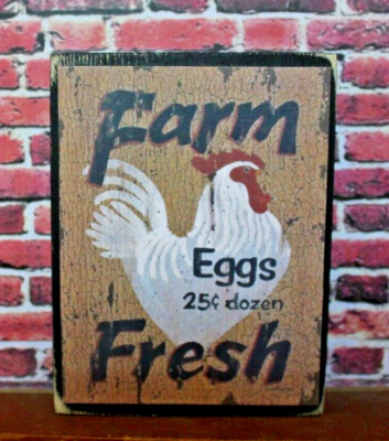 Farm Fresh Eggs 25¢ Dozen Wooden Farmhouse Shelf Sitter Block 3.5X4.5