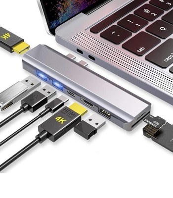 EKSA Triple Display USB C Hub with 2 HDMI 4K, 8-in-1 USB Type C MacBook Pro/Air