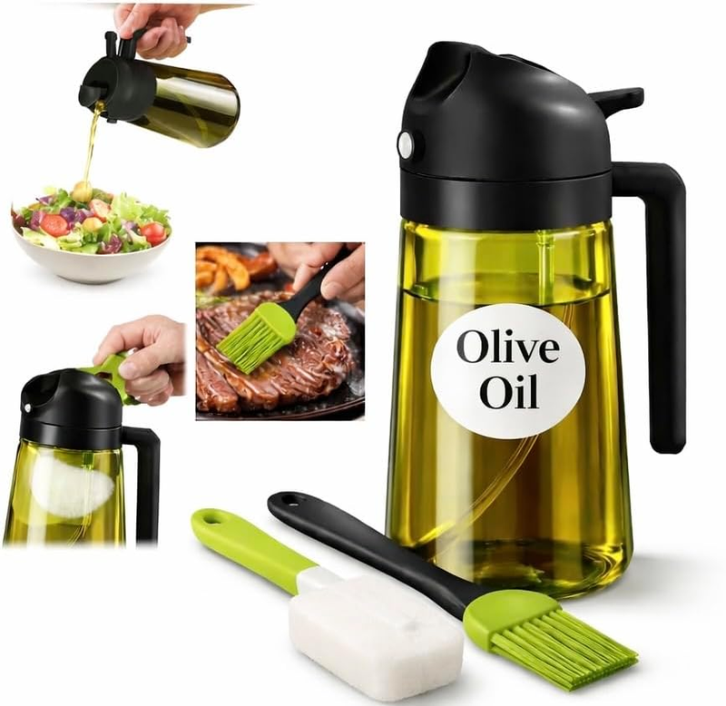2-In-1 Olive Oil Sprayer & Dispenser Bottle, 470Ml (16Oz) Light-Blocking Glass,