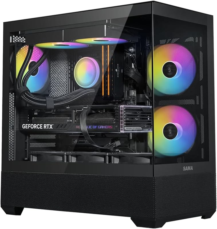 V40 Black ATX Mid Tower PC Case, 6 Pre-Installed 120Mm ARGB PWM Fans, Dual Tempe