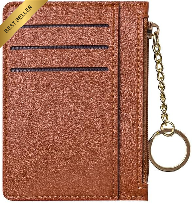 Women Slim Leather Card Case Holder Wallet Coin Purse Mini Wallet with Keychain,