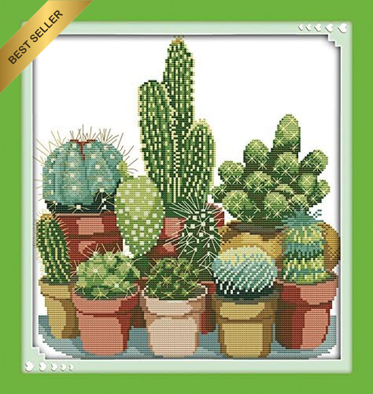 Stamped Cross Stitch Kits,Cactuses Cross-Stitch Sets Embroidery Kit Needlework 1