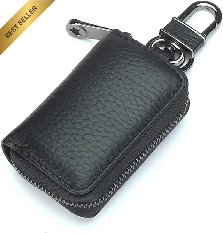Elegant Car Key Cover, Leather Key Fob Case with Zipper