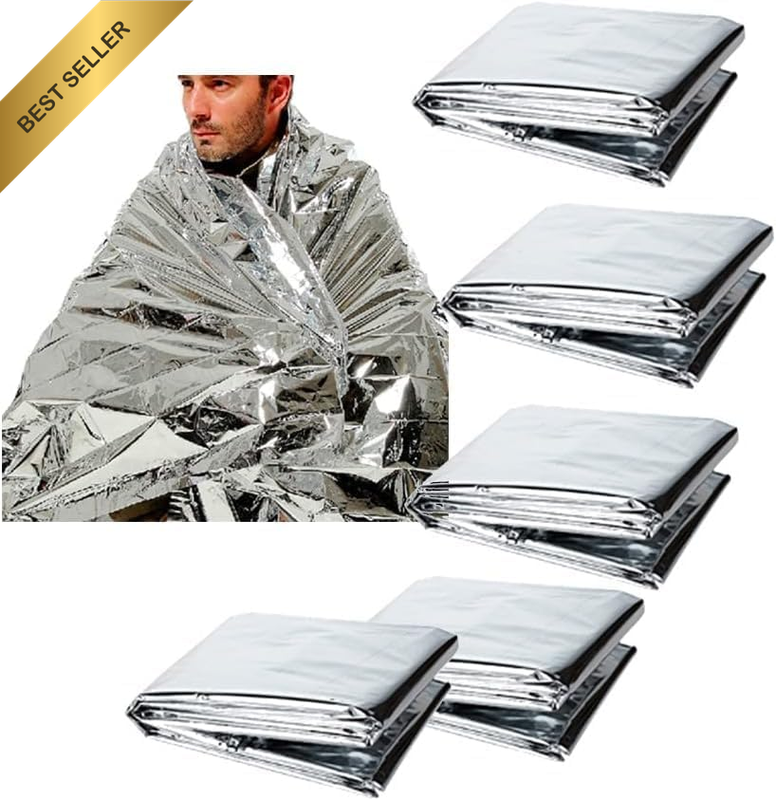 5Pcs Emergency Thermal Blankets,Survival Reflective Thermal First Aid Foil Blank