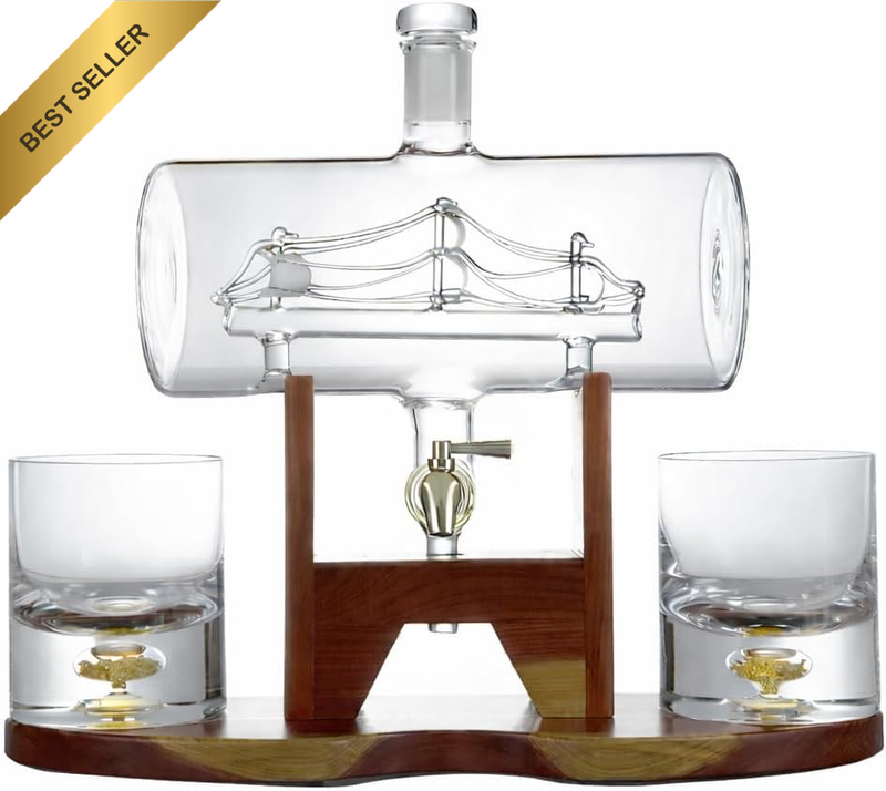 Boat Whiskey Decanter Set with 1000Ml Glass Decanter and Four 310Ml Glasses, Nau