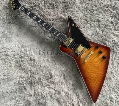 Solid Vintage Sunburst Electric Guitar Flamed Maple Top Mahogany Body Gold Part