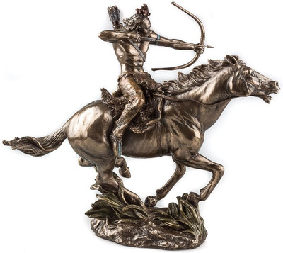 Mohican Warrior Statue on Horseback Shooting Arrow Sculpture Figurine