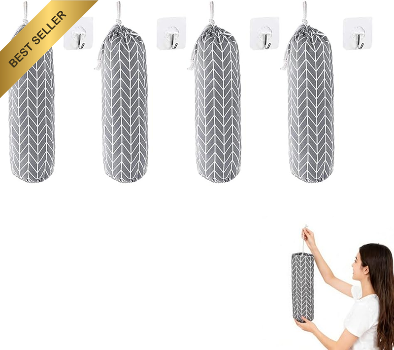 4Pcs Plastic Bag Holder,Wall Mount Plastic Grocery Bag Organizer,Reusable and Wa
